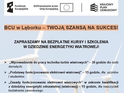 Trwają zapisy na darmowe szkolenia w Branżowym Centrum Umiejętności w zakresie energetyki wiatrowej!
